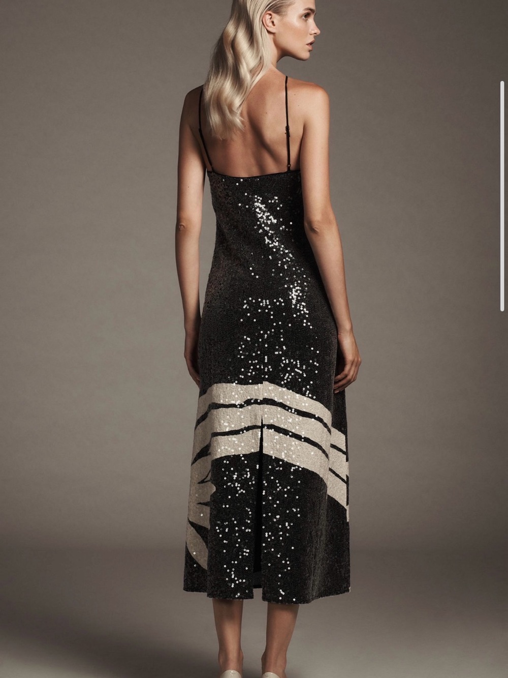 Black Sequin Floral Slip Dress with Cream Daisy Motif. Farm Rio - Picture 2 of 5